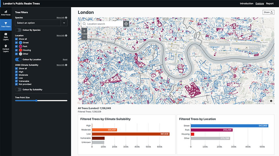 A screenshot of London's Public Realm Trees application